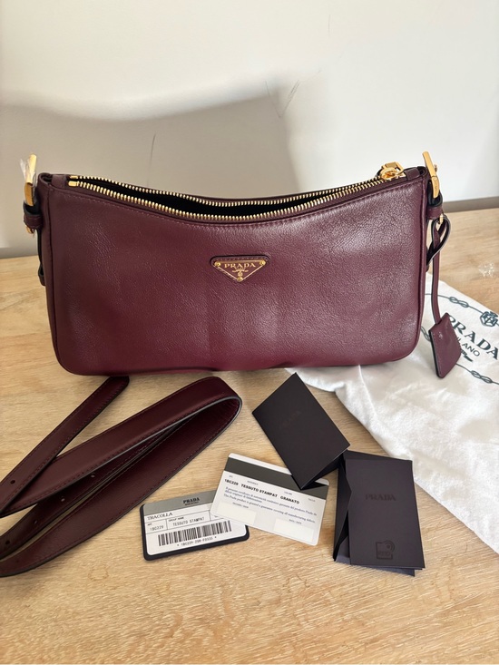 Prada Handbags - Prada Aimée Leather Shoulder Bag in Bordeaux - NWT